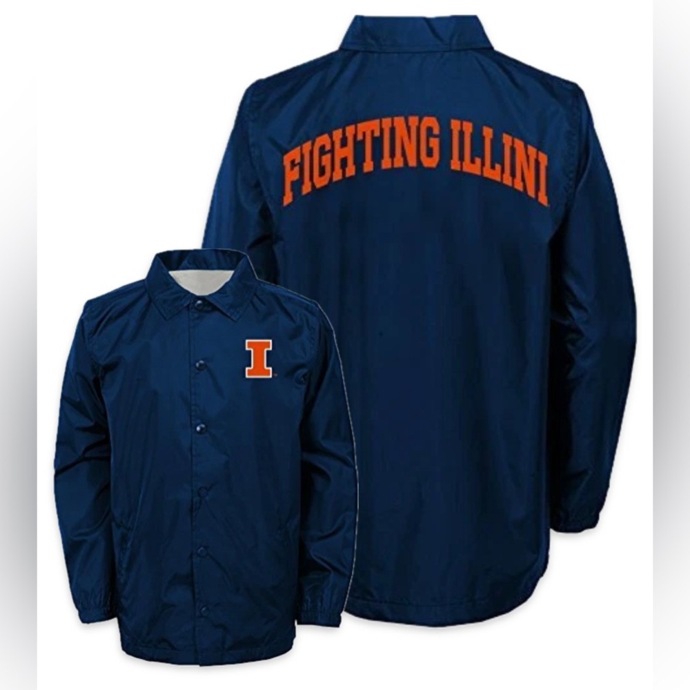 NWT [Gen2] Illinois Fighting Illini NCAA Button-Up Coaches Jacket Youth L 14/16